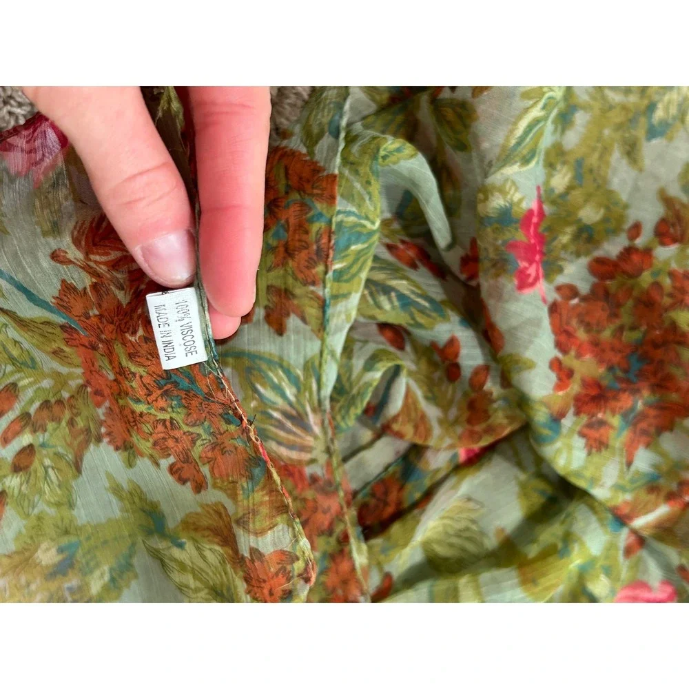 Green Floral Scarf Botanical Rose Festival Boho Cottagecore Garden Tea‎ Party